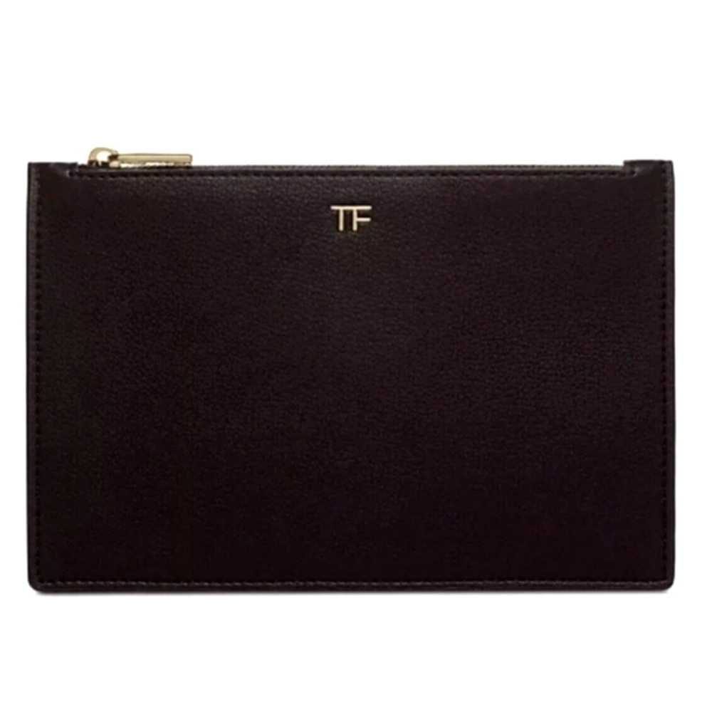 TOM FORD TF PEBBLE LEATHER ZIPPER POUCH.